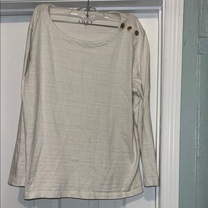 LOFT Cream Long Sleeve Top with Button Accents